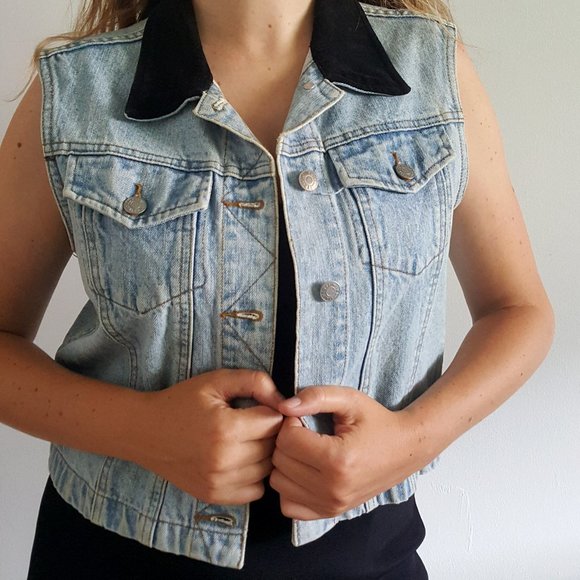 1990’s Denim Vest with Velvet Collar
